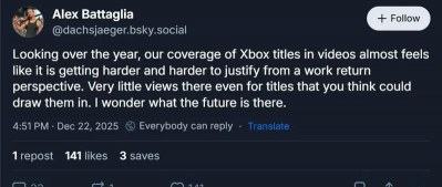 Xbox被边缘化？数毛社称Xbox相关视频已经没人看